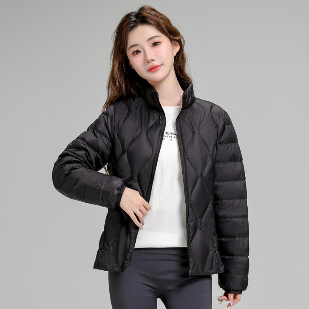 Women's Stand Collar Full Zip Short White Duck Down Jacket Lightweight Quilted Warm Winter Outerwear Coat