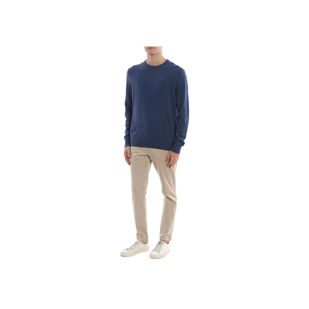 Polo Ralph Lauren Small Pony Logo Embroidered Crew Neck Wool Knit Sweater Men sweater Blue MNPOSWE16820006-400