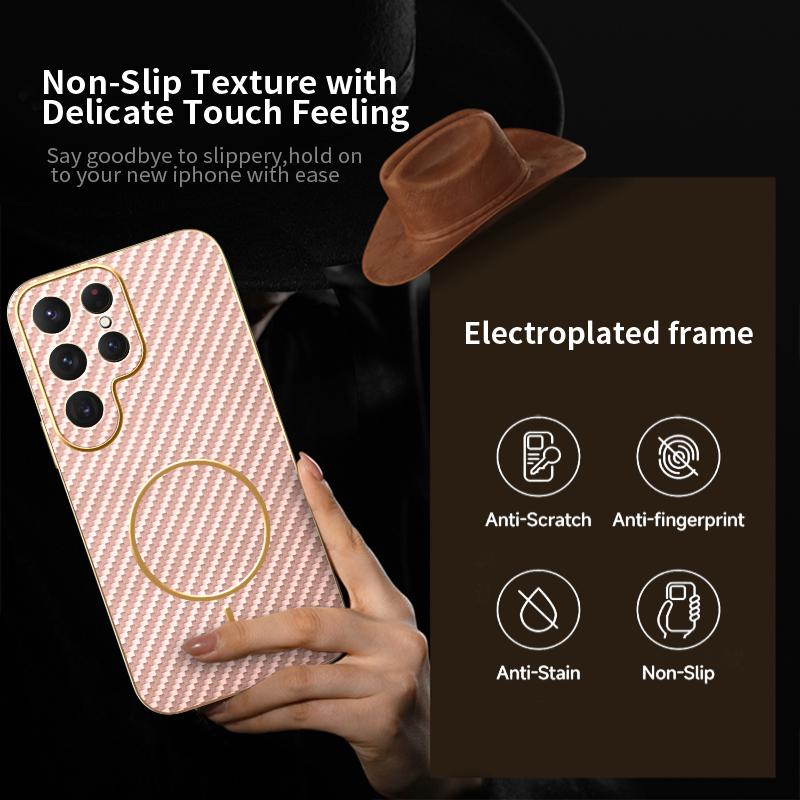 For Samsung Galaxy S25 Ultra Phone Case Carbon Fiber Textured Electroplated TPU Back Cover
