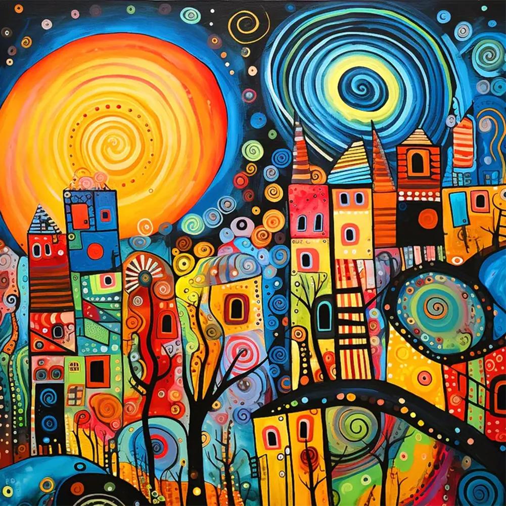 5D DIY Full Round Drill Diamond Painting Colorful House Abstract Series Decor