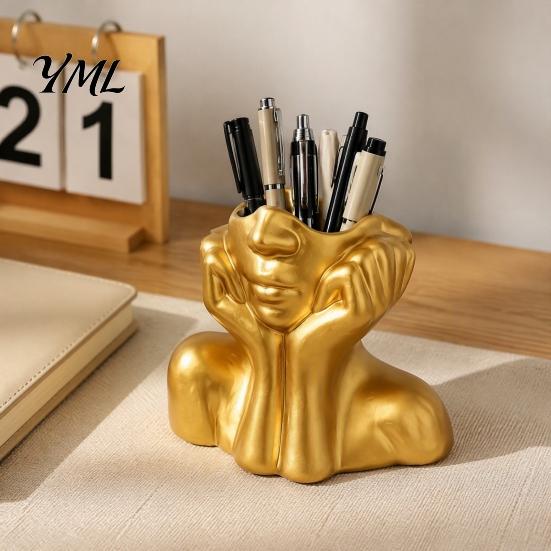 Minimalist Brush Storage Container Abstract Face Vase, Artistic Female Pen Holder, Makeup Vase Modern Decorative Centerpiece for Living Room