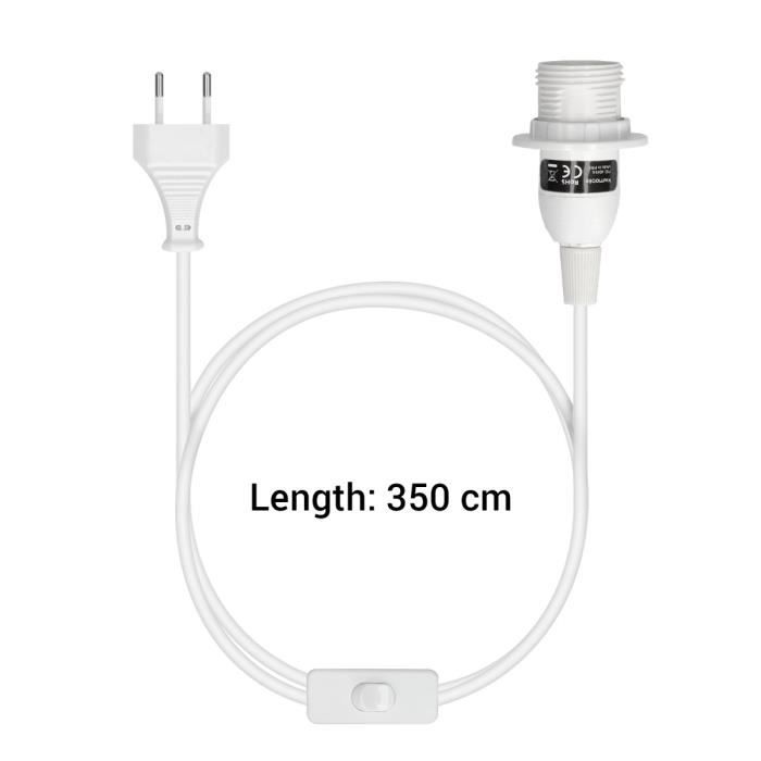 Kwmobile Support lampe douille E14 - Câble pour ampoule avec bague fixation - Cordon alimentation blanc prise électrique et interrup