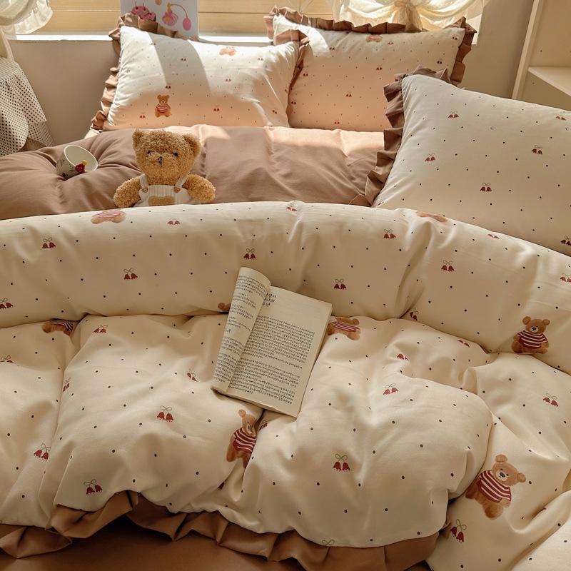 Cartoon Double-layer Yarn Bed Four-piece Set, Summer New Lace Quilt Cover, Bed Sheet Household Washable Three-piece Set