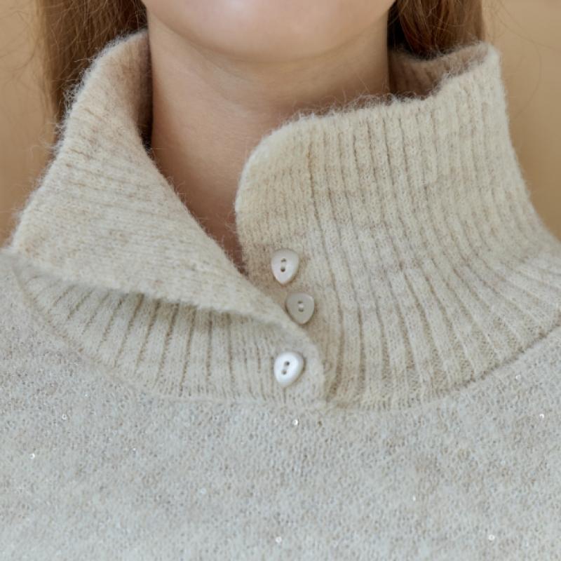 Maxza Sequin Mix Button High Neck Knit