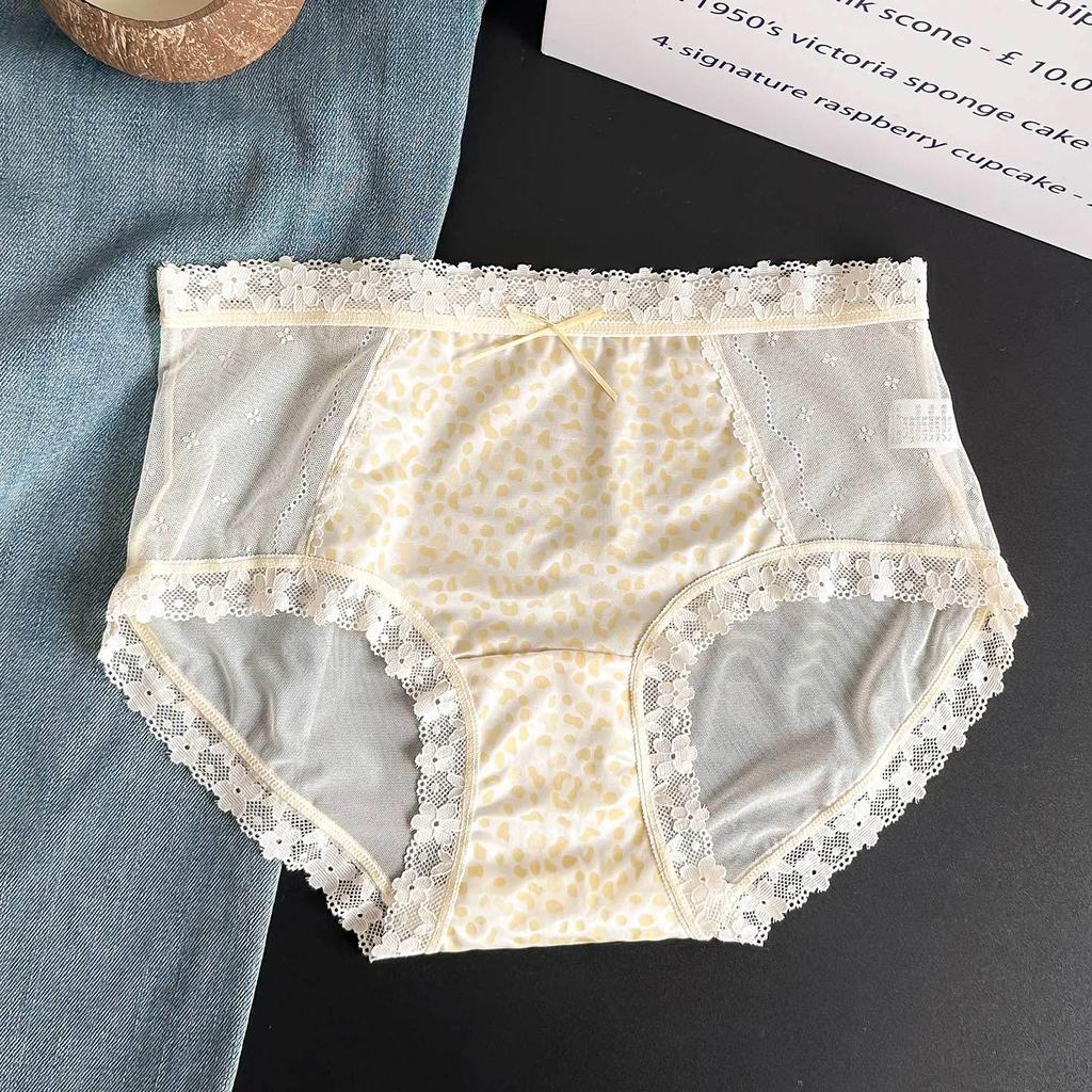 Lady Summer New Sexy Lace Leopard Print Net Gauze Pure Desire Perspective Middle Waist Triangle Briefs