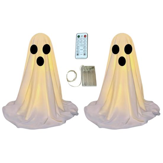 LED svítící figurka ducha Halloween Vnitřní dekorace ducha z bílé látky s dálkovým ovládáním pro domov, kuchyň, krbovou římsu, stůl, stolní desku, party dekorace