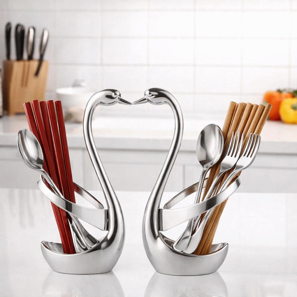 Anti-Rust Swan Shape Cutlery Holder Zinc Zinc Zinc Alloy Swan Tableware Holder  Hotel
