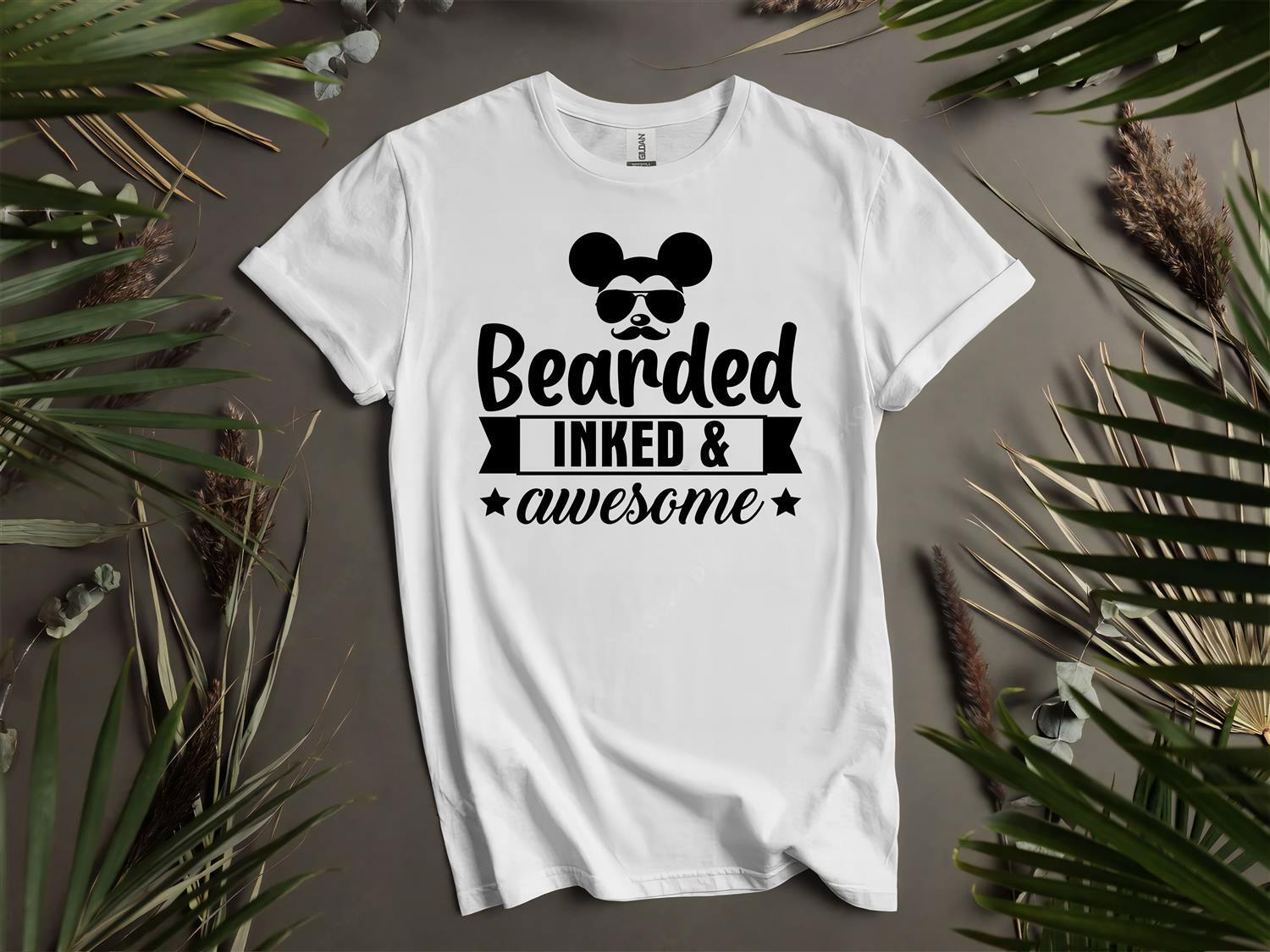 Bearded Inked and Awesome Mickey T-Shirt Mens Womens Tees Top T Shirt Mens Womens Tees Top Men Women Unisex Tshirt L66 2XL