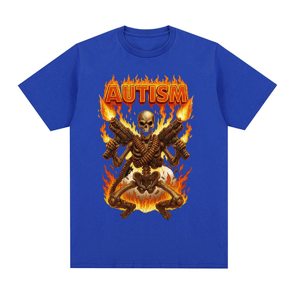 

Autisitic Funny Skeleton Autism Meme Tshirts Mens Clothing Vintage Summer Short Sleeves Tshirt Cotton Casual Oversized T Shirt L