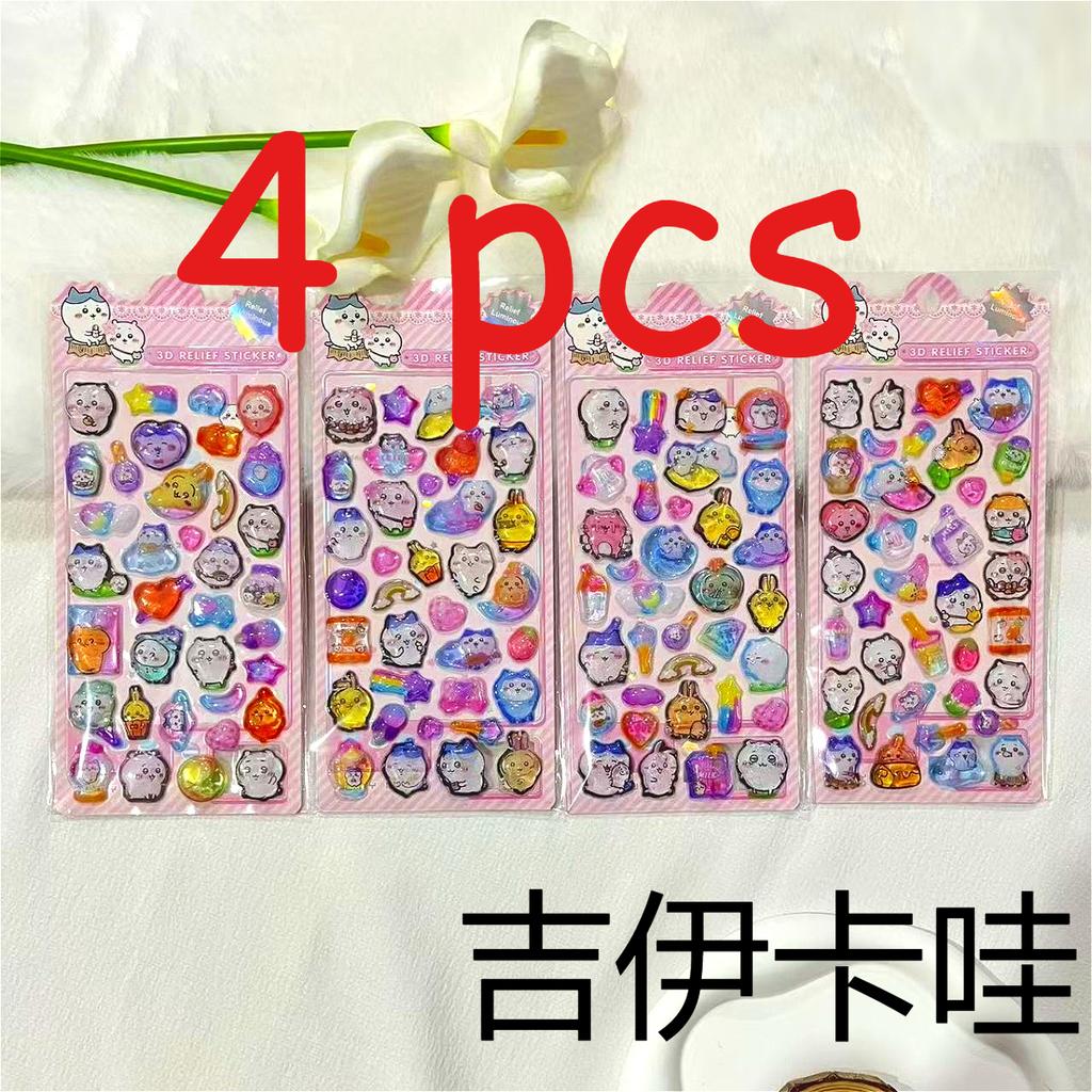 4 pcs Kuromi & Cinnamoroll Cartoon 3D Solid Bubble Stickers: Kids' Journal Decals