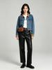 Xin Ge Suede Collar Denim Jacket - Washed Blue, Color Block, Slimming, Versatile Women's Top