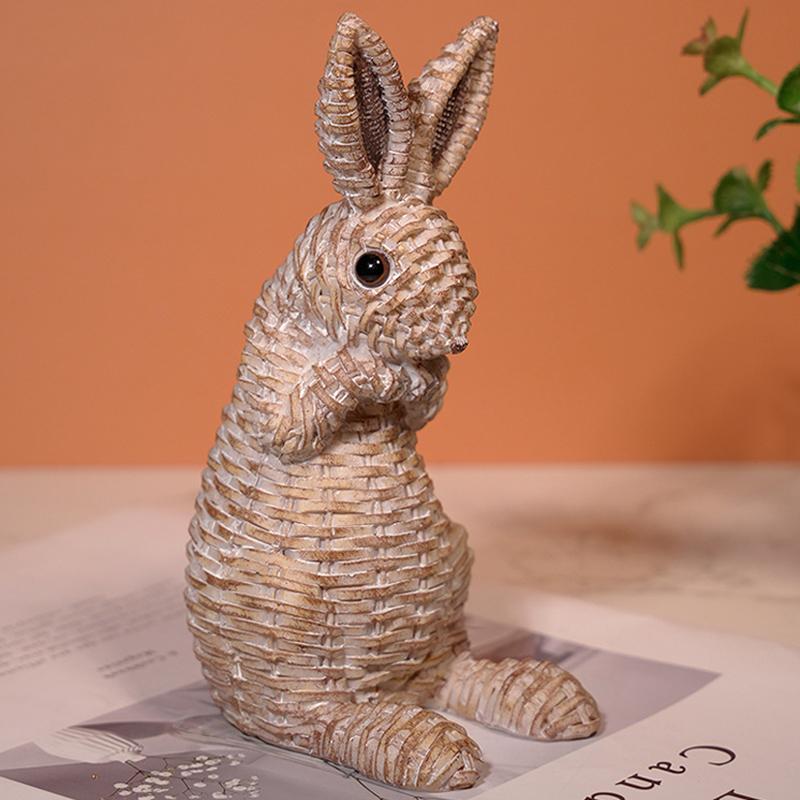 Rattan Effect Resin Bunny Easter Decor,Table Rabbit Easter Decorations,Spring Bunnies Decoration Statue Figurine