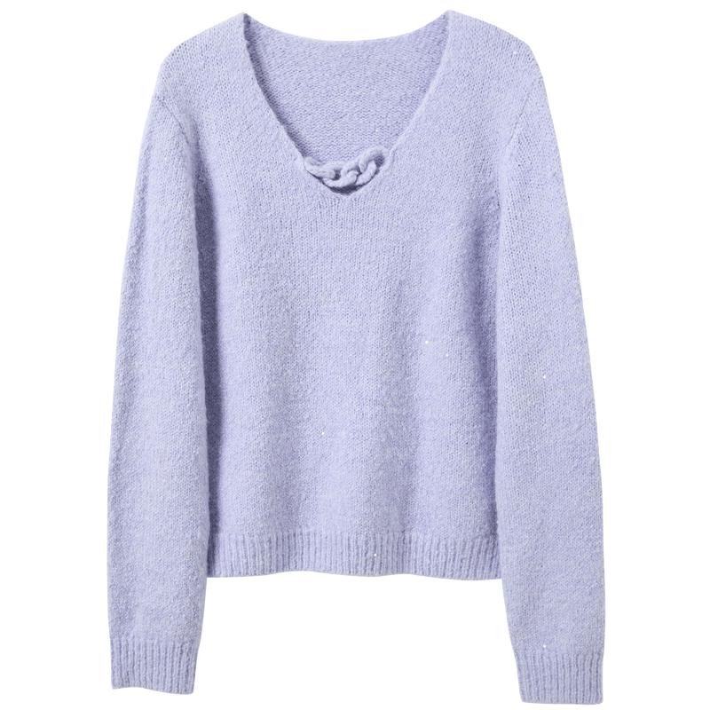 Sancai 2026 Spring V-Neck Loose Knit Sweater