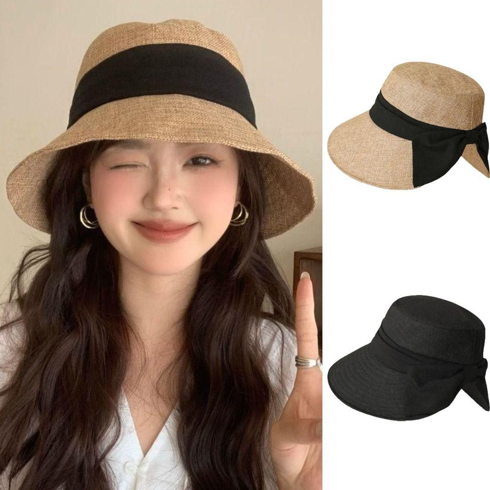 Solid Color Bow Fisherman Hat Bowknot Bucket Hat Fashion Summer Sun Hat Travel