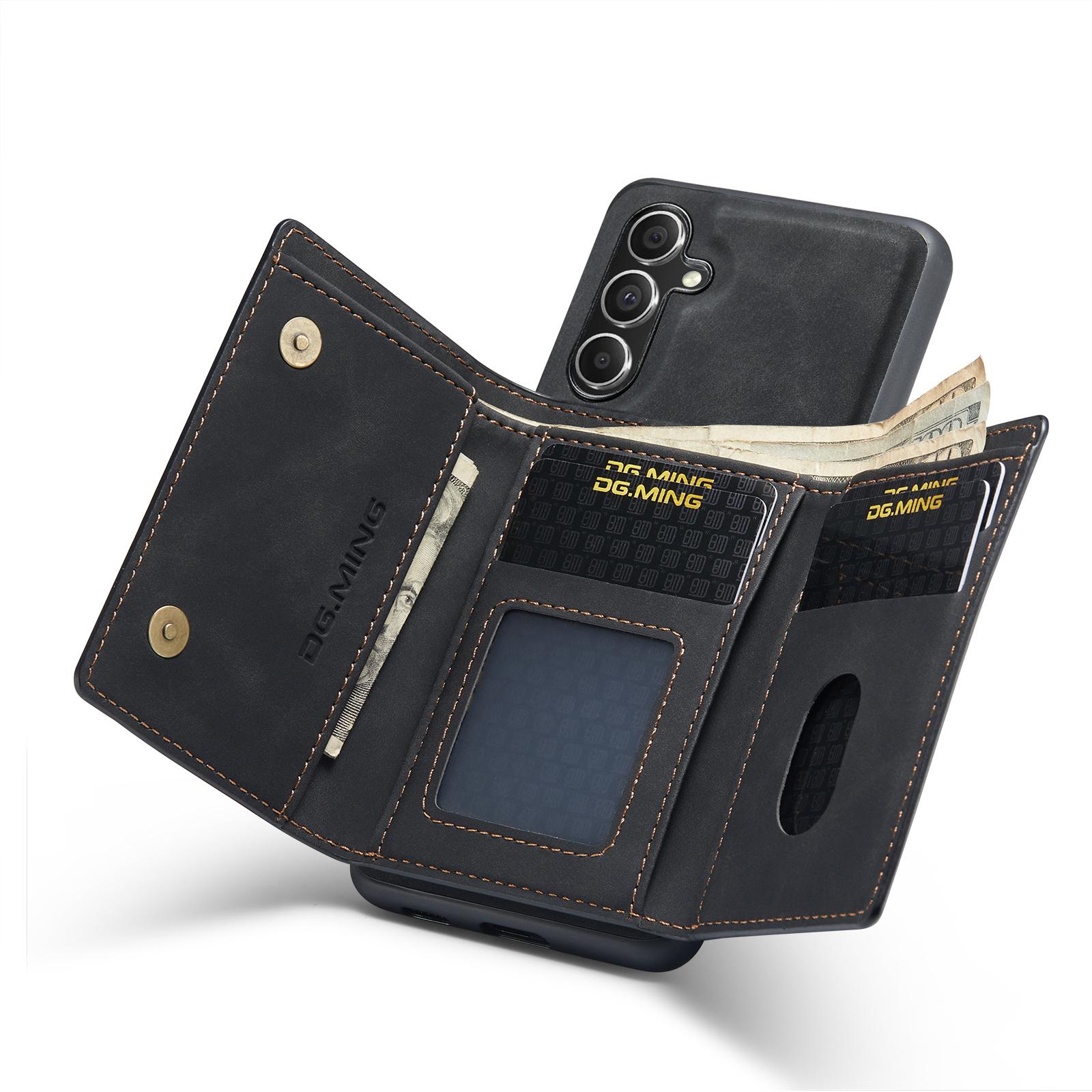 

DG.MING M1 Series for Samsung Galaxy A54 5G PU Leather Coated PC+TPU Kickstand Cover Magnetic Detachable Wallet Phone Case Black