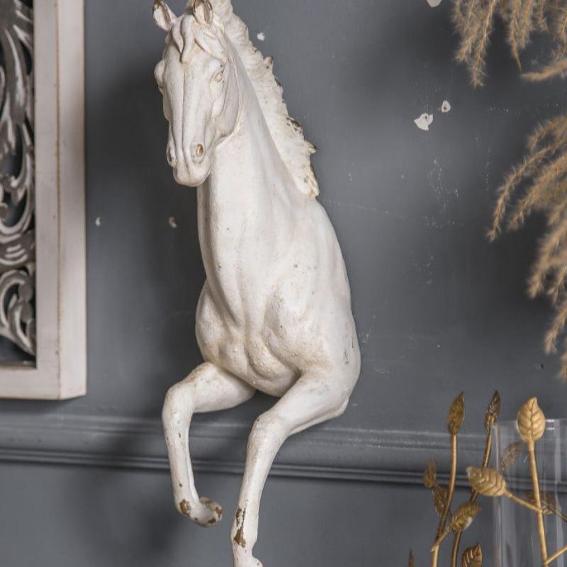 French Romantic Wall Relief Sculpture, Vintage Distressed Horse Wall Hanging Decor for Background Wall Living Room Home