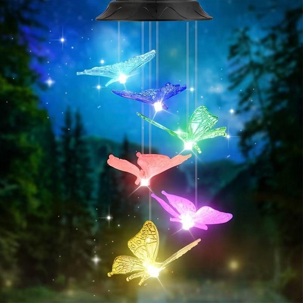 Solar Power Butterfly Wind Chimes Yard Courtyard Ornament Wind Chimes Pendants Garden Outdoor Decoration Led Lights Windbell