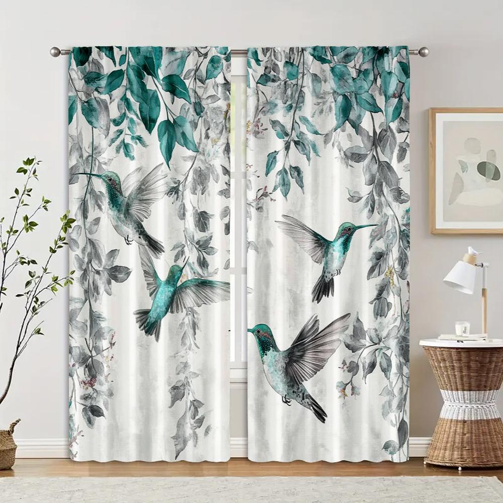 2pcs   Minimalist Curtains 2D Print Colorful Hummingbird Versatile Polyester (without Rod) Stuff Clearance Use for Living Room