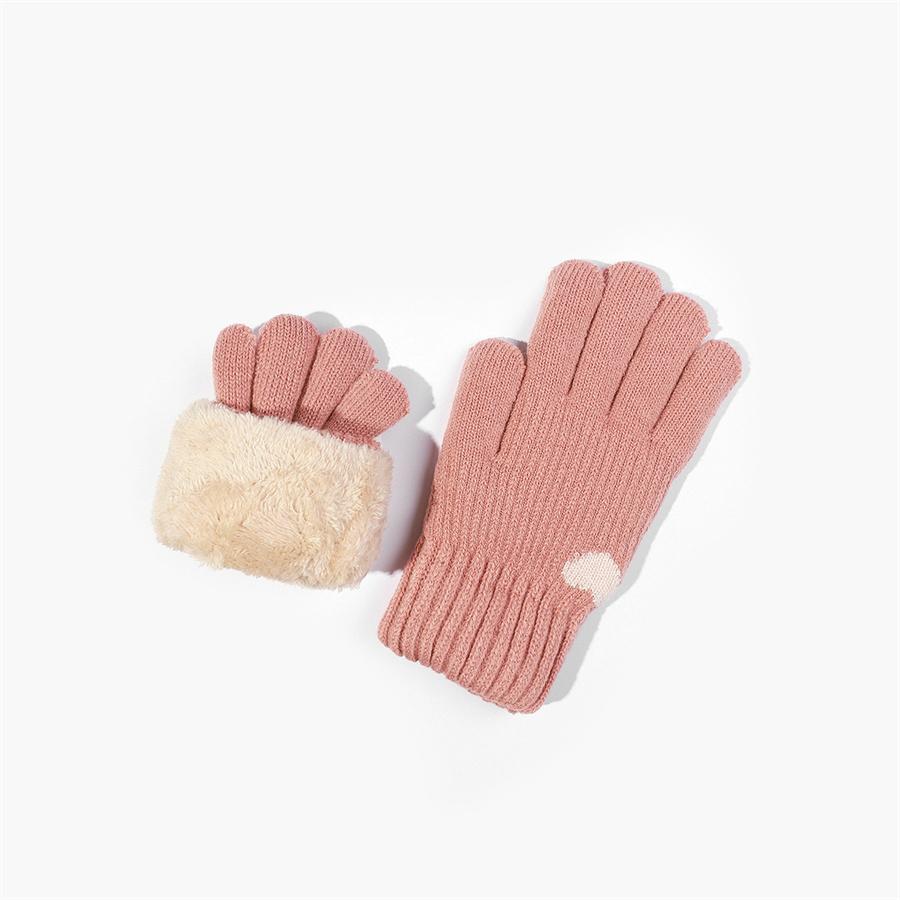 

Warm Knit Gloves for Women Fleece Lined Heart Print Winter Gloves L