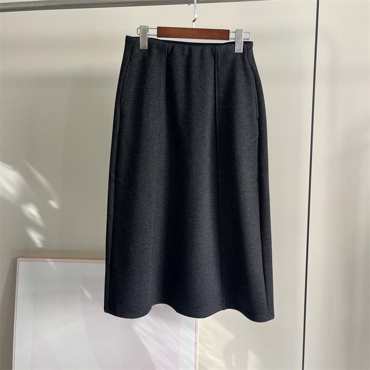 

167 Women s Elegant Winter A-line Wool Skirt: Slimming, Elastic Waist, Plus Velvet Warmth, Versatile Style, Half Length - 0881-D S