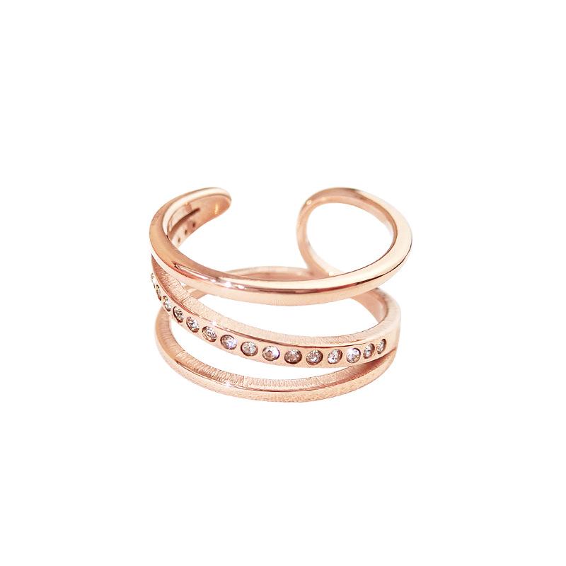 Rose Gold Filigree Titanium Steel Open Ring for Women - Korean-Style Fashion Statement