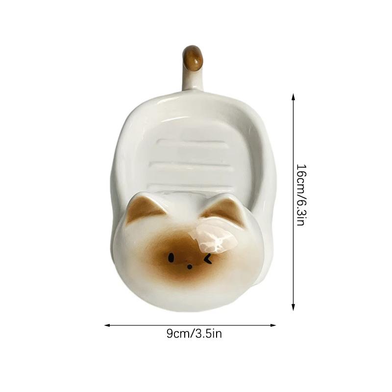 Siamese Cat Ceramic Soap Box, Simplicity, Household Creative, Cute Cartoon, Perforation-Free, Small Art Drain Dish