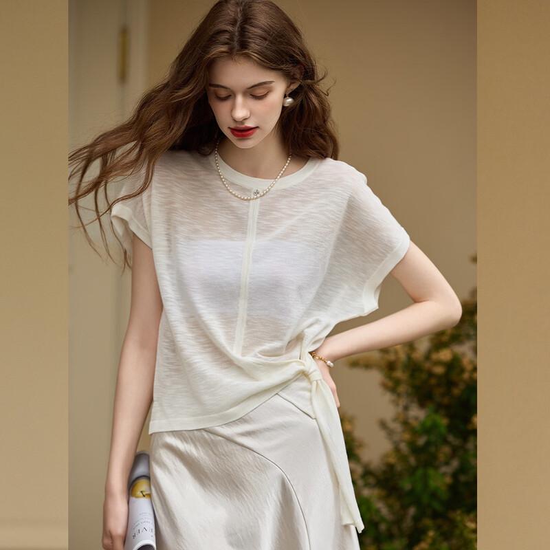 Bailuyu Elegant Tie-Detail Short Sleeve Knit Top