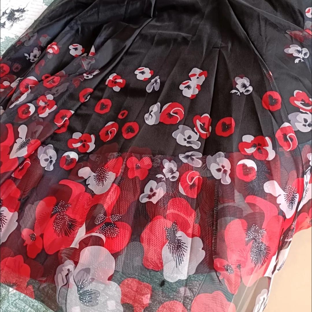 Женские винтажные сетчатые юбки с цветочным принтом для танцующих женщин XL синий — фото 5