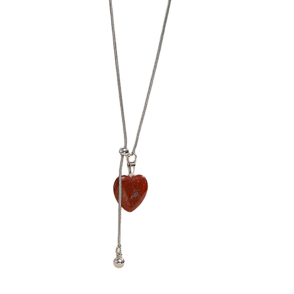 Vintage Heart-Shaped Stone Pendant Necklace for Women Fashion Adjustable Pull-Out Tassel Y-Shaped Necklace Charm Jewelry Gifts