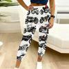 Women Plus Size Printed Jogger Pants Dark Navy Gold Pattern Drawstring Waist Side Pockets Cuffed Ankle