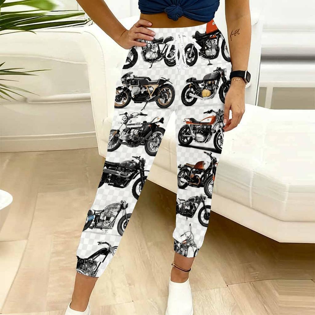 Women Plus Size Printed Jogger Pants Dark Navy Gold Pattern Drawstring Waist Side Pockets Cuffed Ankle