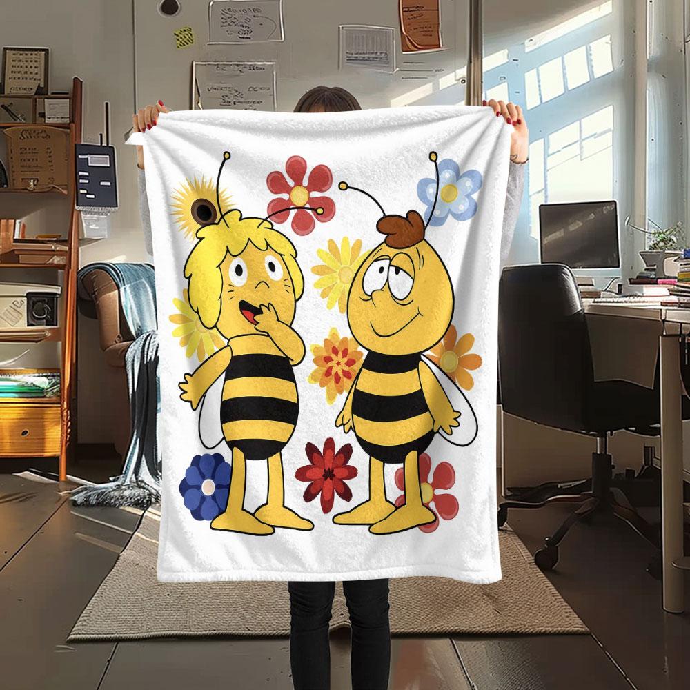 1PC La Abeja Maya Patterned Flannel Blanket Suitable For All Seasons for Home Decor Warmth and Comfort Gifts Holiday Present