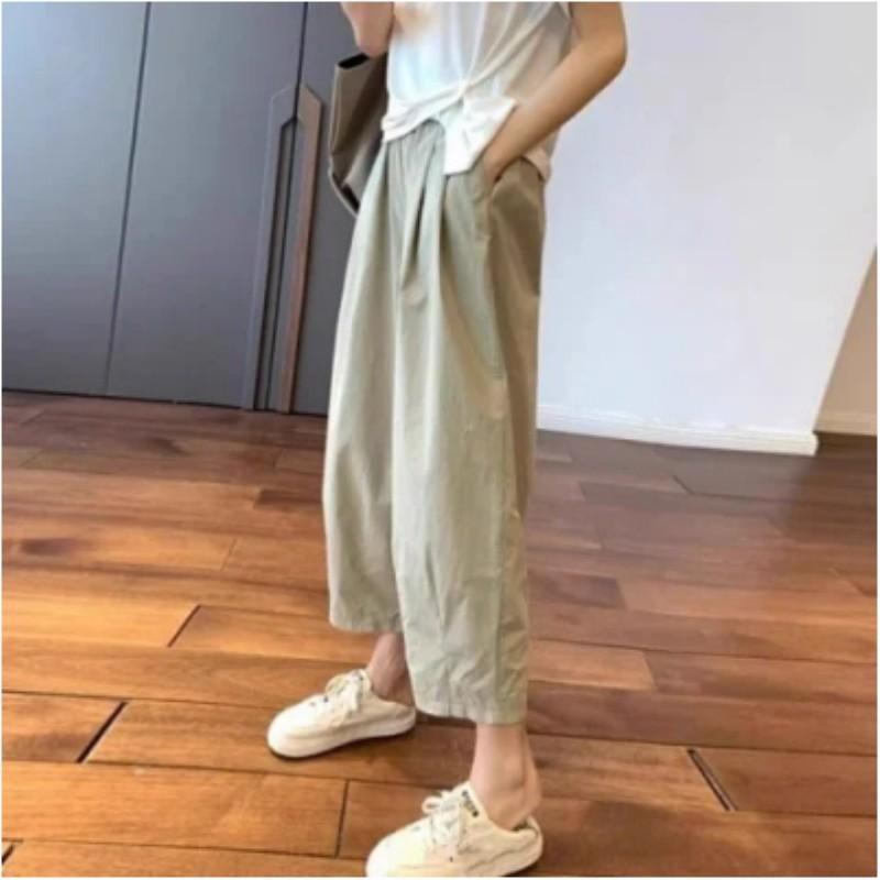 Women's Summer Thin Section Loose Straight Pants Solid Color High-waisted Casual Nine-minute Work Pants