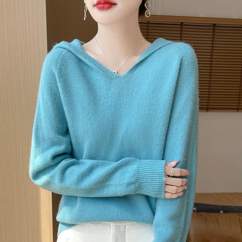 Women's Thick Versatile Wool-Cashmere Knit Hooded Pullover for Autumn/Winter
