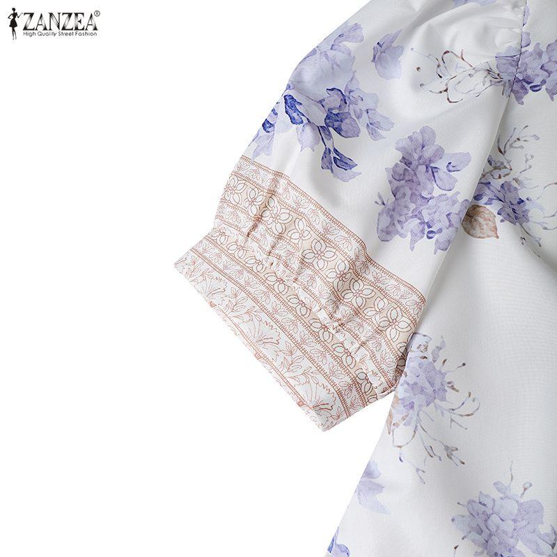 ZANZEA Women Turn Down Collar Summer Short Sleeve Casual Print Dress