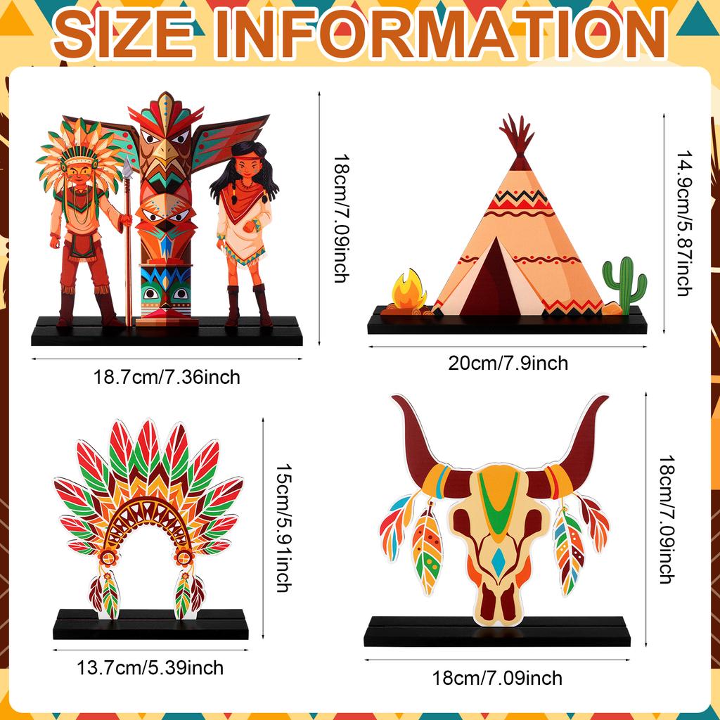 4 Pcs Native American Heritage Month Decorations Table Centerpiece Wooden Sign Table Topper National American Indian History And
