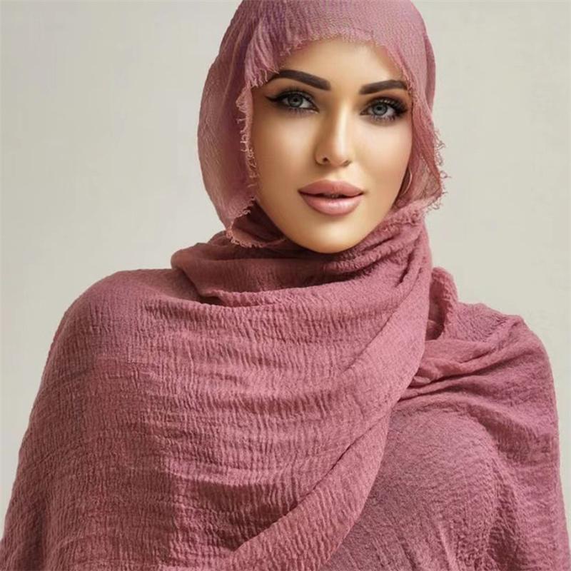 180*90cm Women Cotton Linen Crinkle Scarf Shawl Hijab Long Headscarf Scarves Head Wraps Solid Color Scarves Female Plain Head Scarf