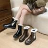 WTEMPO Casual Solid Color Large Size Warm Cold-proof Plush Zipper PU Boots Faux Leather Ankle Boots for Women In Autumn Winter