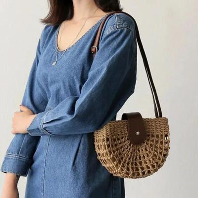 Borsa da spiaggia estiva in paglia intrecciata fatta a mano in rattan per borse a tracolla da donna Boemia