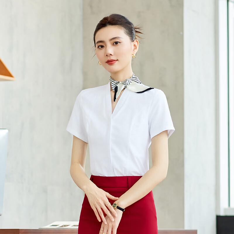 Women's V-Neck Short Sleeve Professional Work Shirt