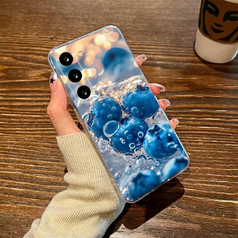 Blueberries Fruit Phone Case For Samsung S23,23,22,30,21,10,9,8,7,Note20 Ultra,Lite,Ultra,5G,Plus,FE,Soft Transparent Case