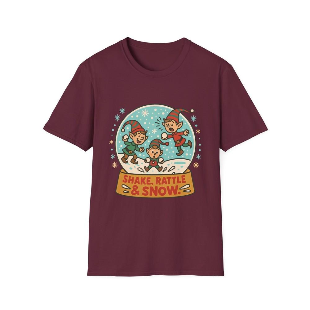 

Unisex Softstyle T-Shirt Funny Elf Snow Globe Christmas Holiday Graphic Tee 4XL