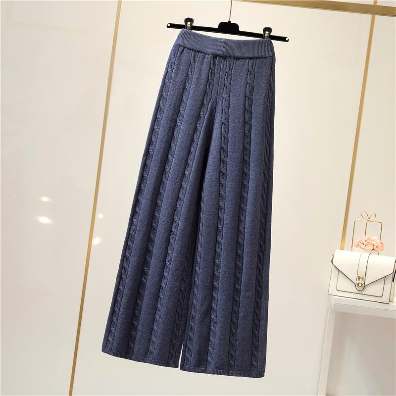 

Зимові трикотажні широкі жіночі широкі трикотажні штани з прямими штанами, повсякденні укорочені XL синій