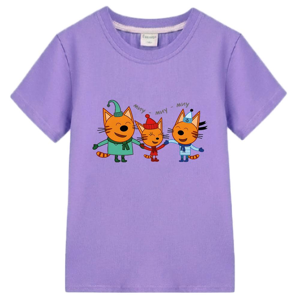 Kid-e-cats Print T Shirt Cartoon Kids T-Shirts Three Kitten Russian Funny Clothing Summer Children Tops Girls Boys Clothes