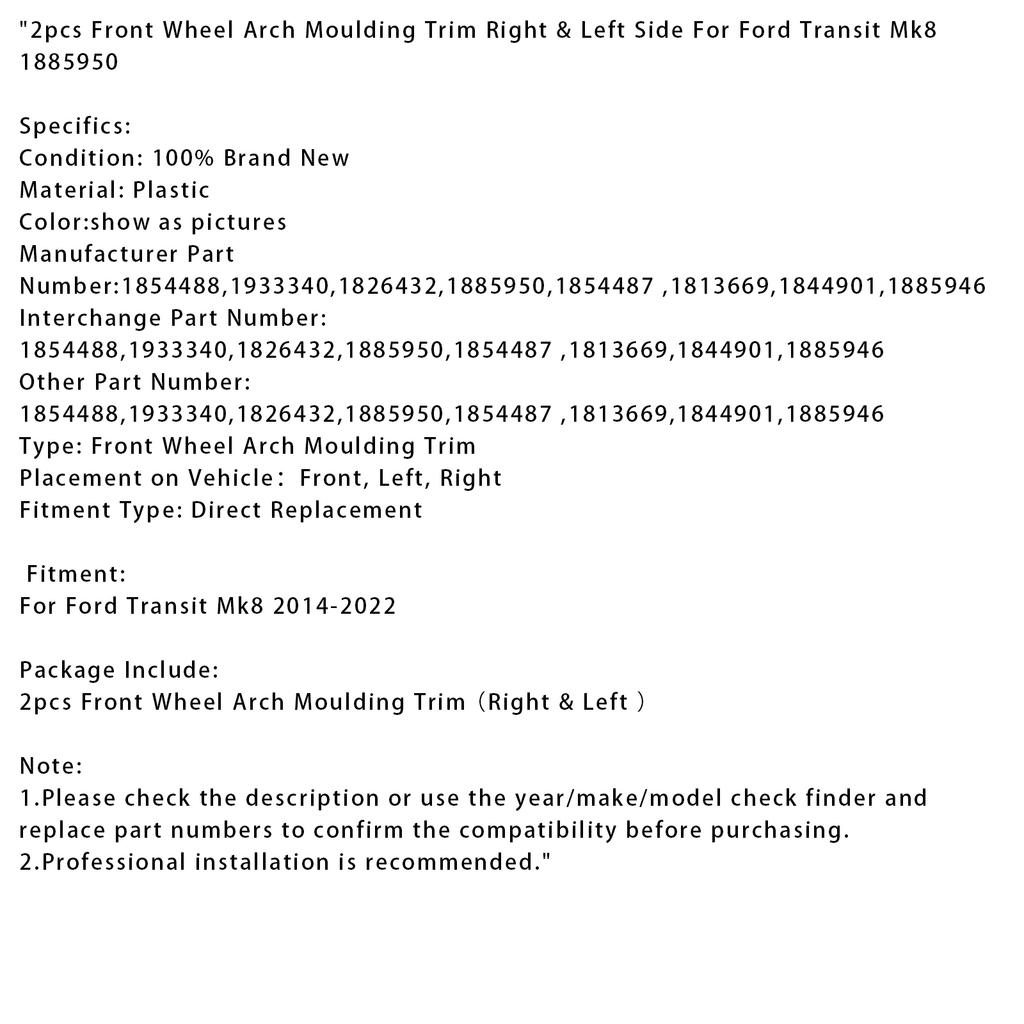 2 Stück Kotflügelverkleidung vorne rechts & links für Ford Transit Mk8 1885950