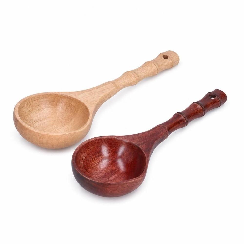 Wood Grain Texture Soup Spoon Solid Wood Porridge Scoop Heat Friendly Cooking Tool  Food Serving