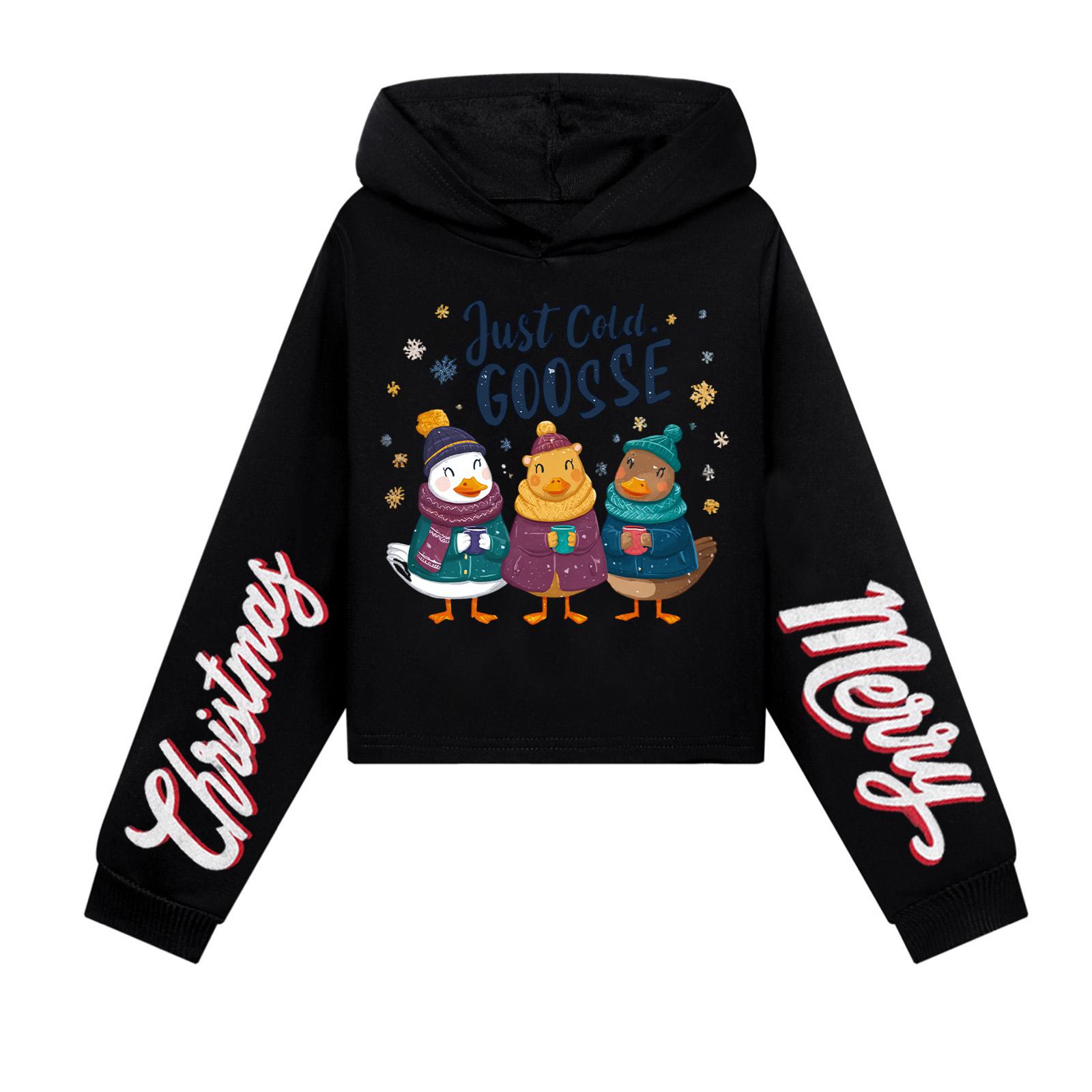 

Детская повседневная модная толстовка с капюшоном и длинными рукавами с рождественским принтом (Без шнурка) 110 чёрный