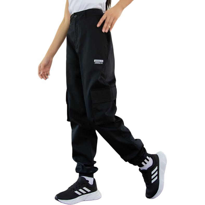 adidas Originals Cargohose Vintage Stil Arbeitskleidung Mehrere Taschen Sporthose Damen Hose Schwarz GD3071