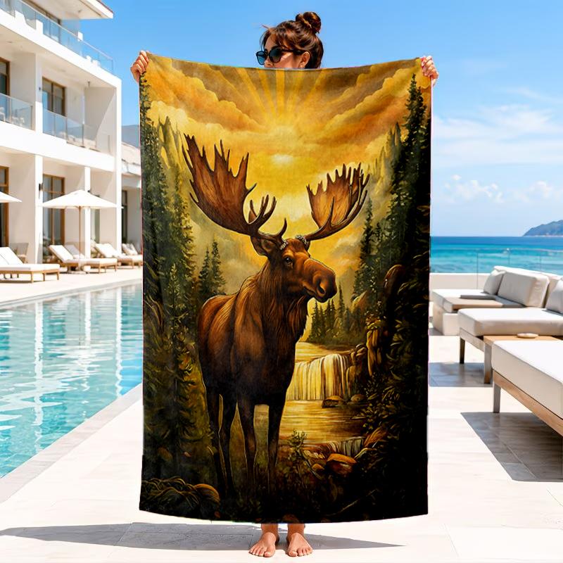 Deer With American Flag Background Beach Towel, Microfiber Beach Towel, Perfect For Pool, Beach, Travel, Home Decor Beach Party Fan Gifts