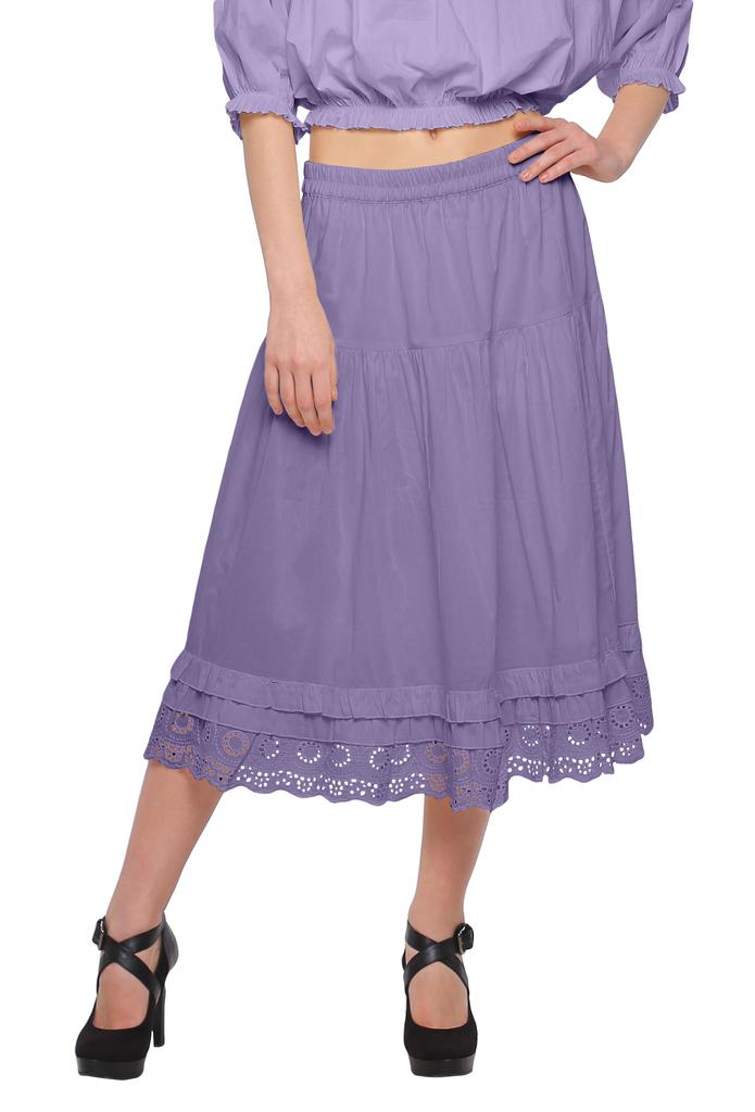 Moomaya Solid Skirts For Women Knee Length Cotton Flared Girls Skirt
